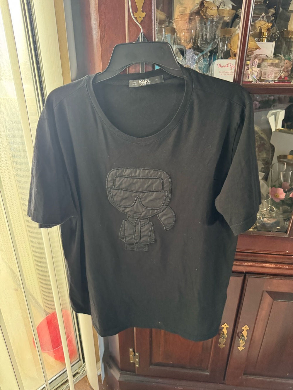 Karl Lagerfeld Black Crewneck Tee with Logo Tag